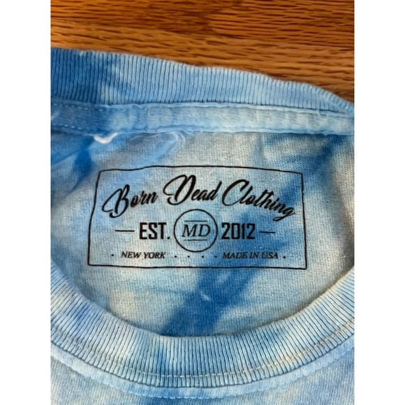 Born Dead Clothing Adult Medium Tie-Dye Grim Reaper with Scythe on Blue Shirt - Picture 4 of 5